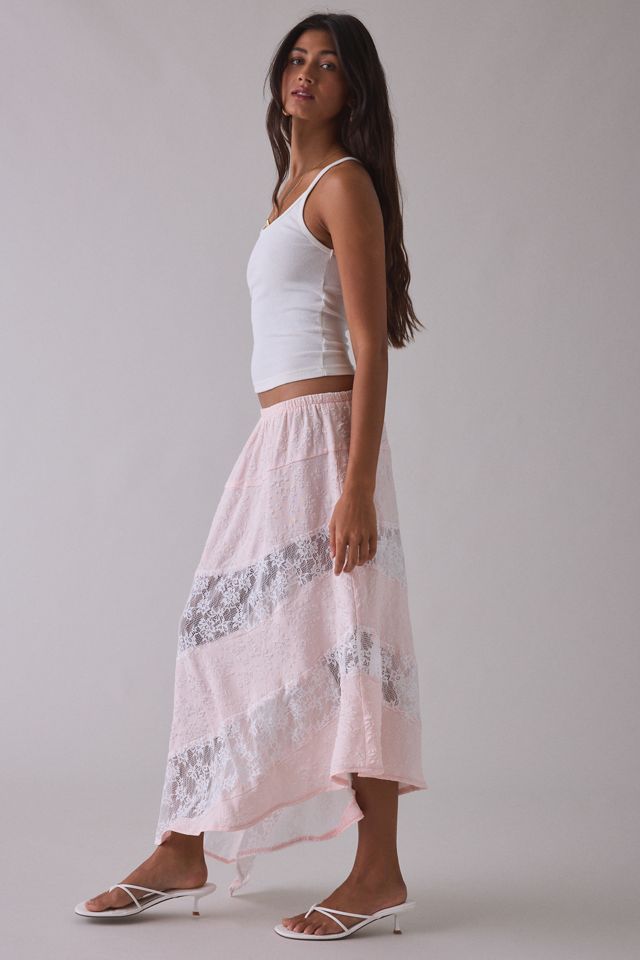 Daisy Street Solene Asymmetric Spliced Lace Maxi Skirt #4