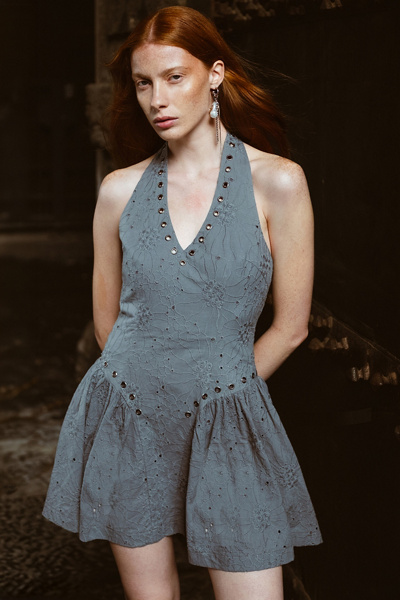 Muse Assembly Jules Grommet Lace Halter Mini Dress | Urban Outfitters