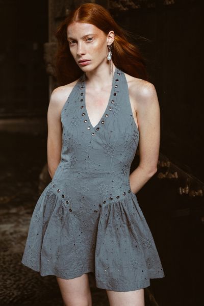 urban outfitters halter neck dress UO Deep Plunge Halter Ruched Mesh Midi Dress in White, Women's L at Urban Outfitters