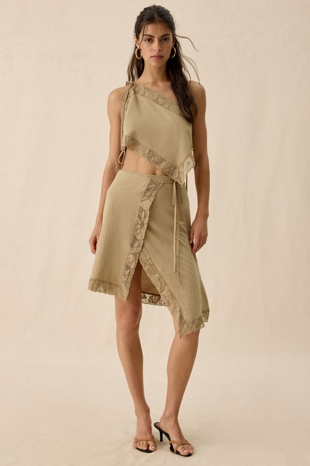 スカート LAEMUSE ROUNDED SHEER SKIRT Muse Assembly Rae Lace Trim Asymmetric Wrap Midi Skirt | Urban