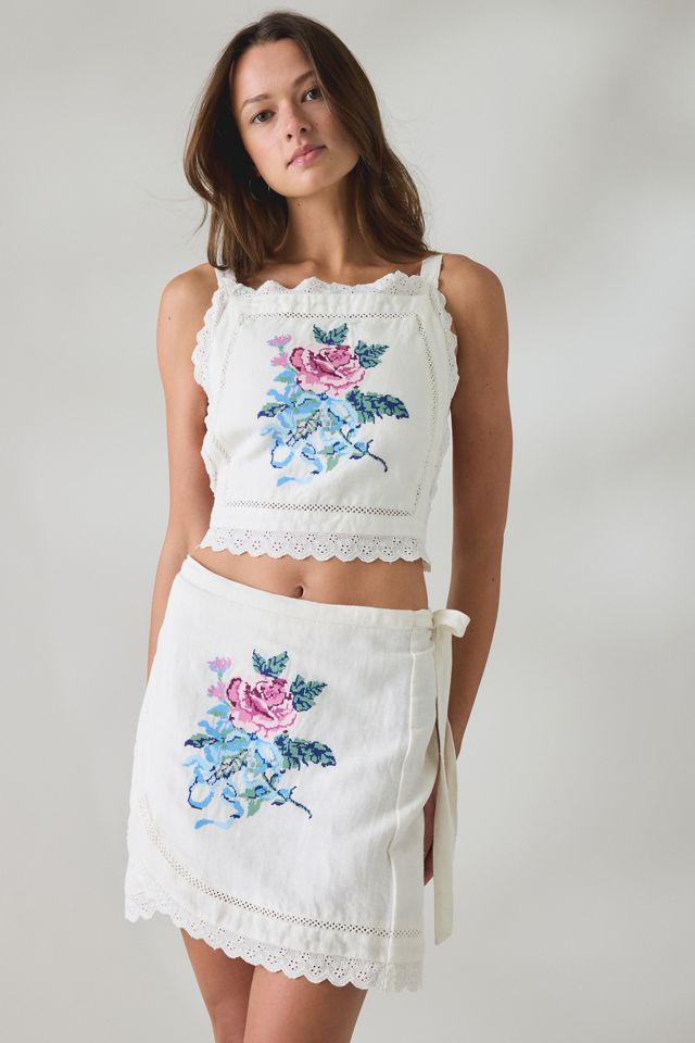 Mini-jupe portefeuille Etta à broderie florale Muse Assembly #2