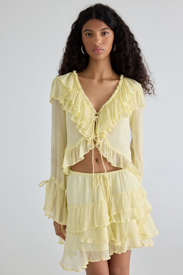Muse Assembly Ivy Cascading Ruffle Tie-Front Flyaway Blouse #1