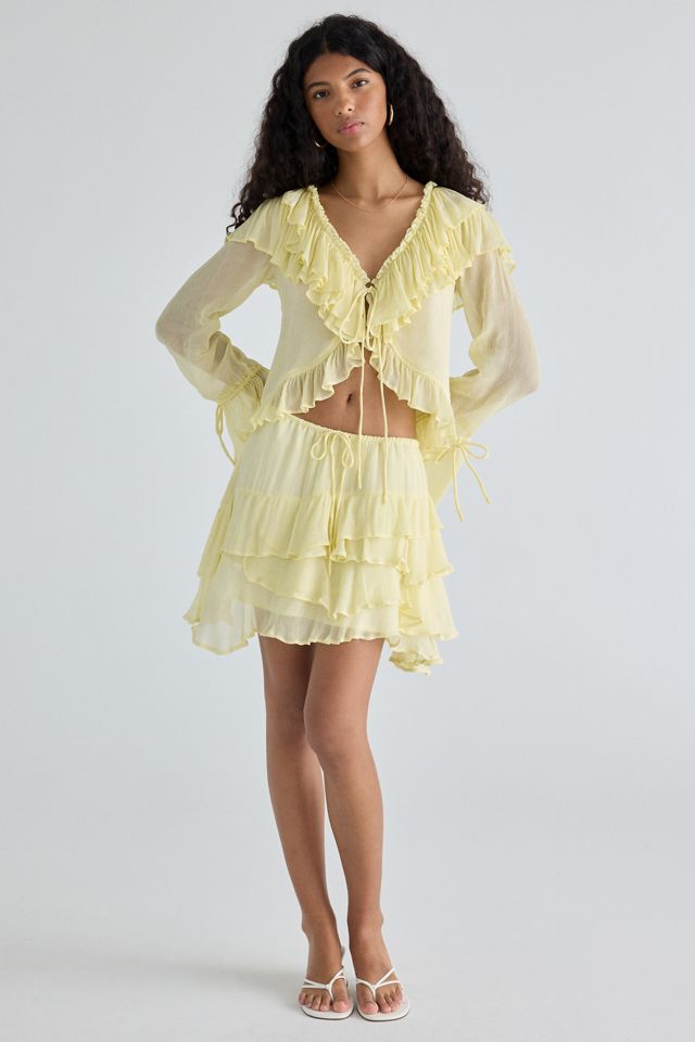 Muse Assembly Ivy Cascading Ruffle Tie-Front Flyaway Blouse #2