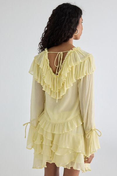 Muse Assembly Ivy Cascading Ruffle Tie-Front Flyaway Blouse