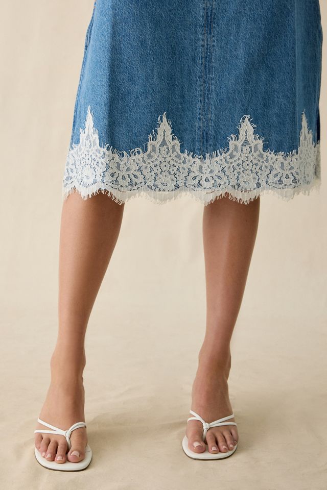 Levi's '90s Denim Lace Trim Slip Midi Dress | Urban Outfitters