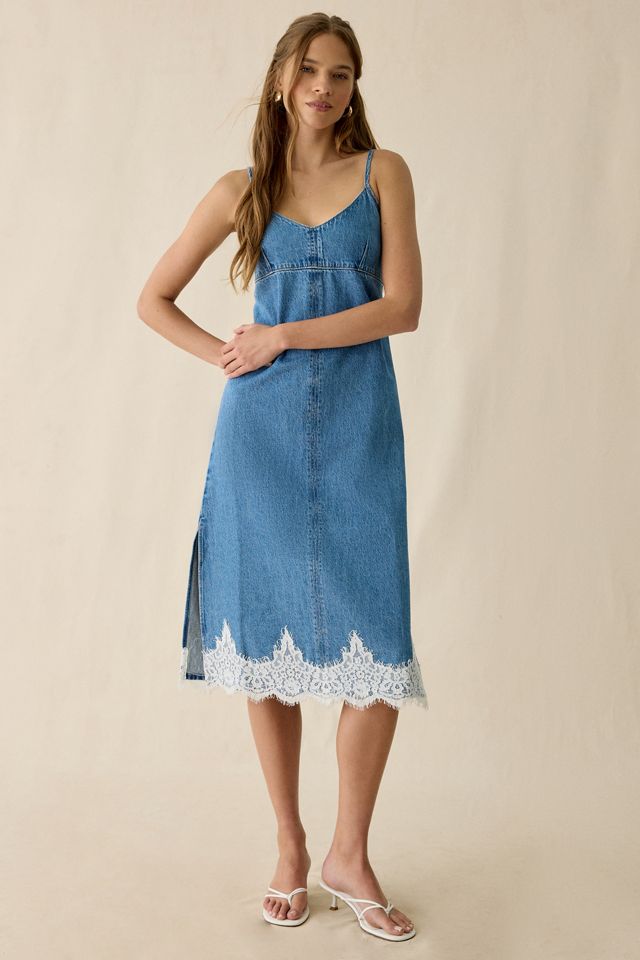 denim lace dress Dakota Up Maxi Dress, Washed Small Featuring a soft light Danica Light Wash Denim Lace