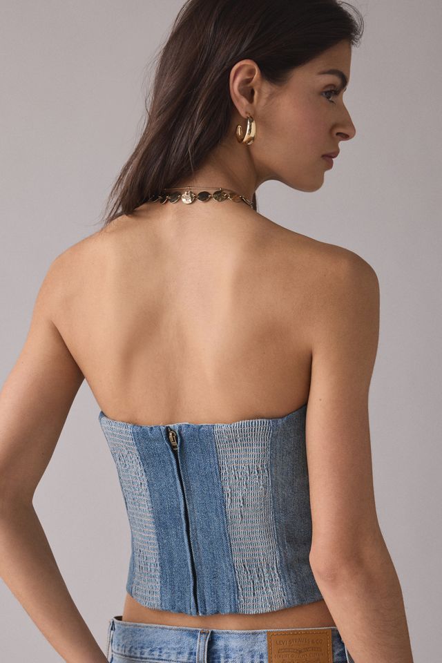 良品 Ameri TAYLOR OPAL DENIM BUSTIER Bad Idea Denim Corset Top - White, Blue and Pink – Hazel & Olive