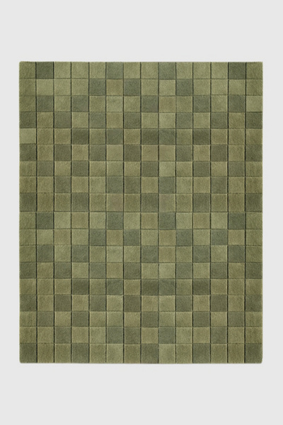 Jubi Soft Olive Checkered Hand Tufted Wool Rug