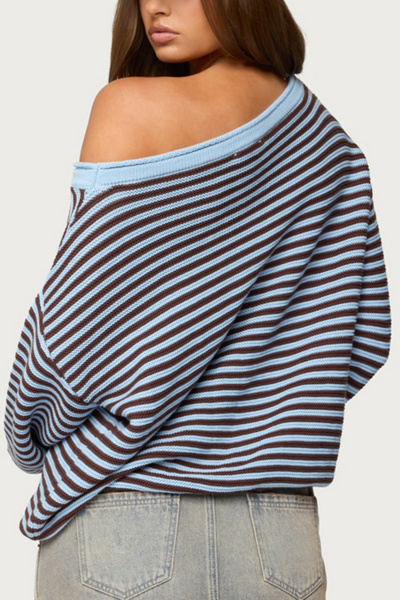 Edikted Averi Striped Oversized Off Shoulder Sweater