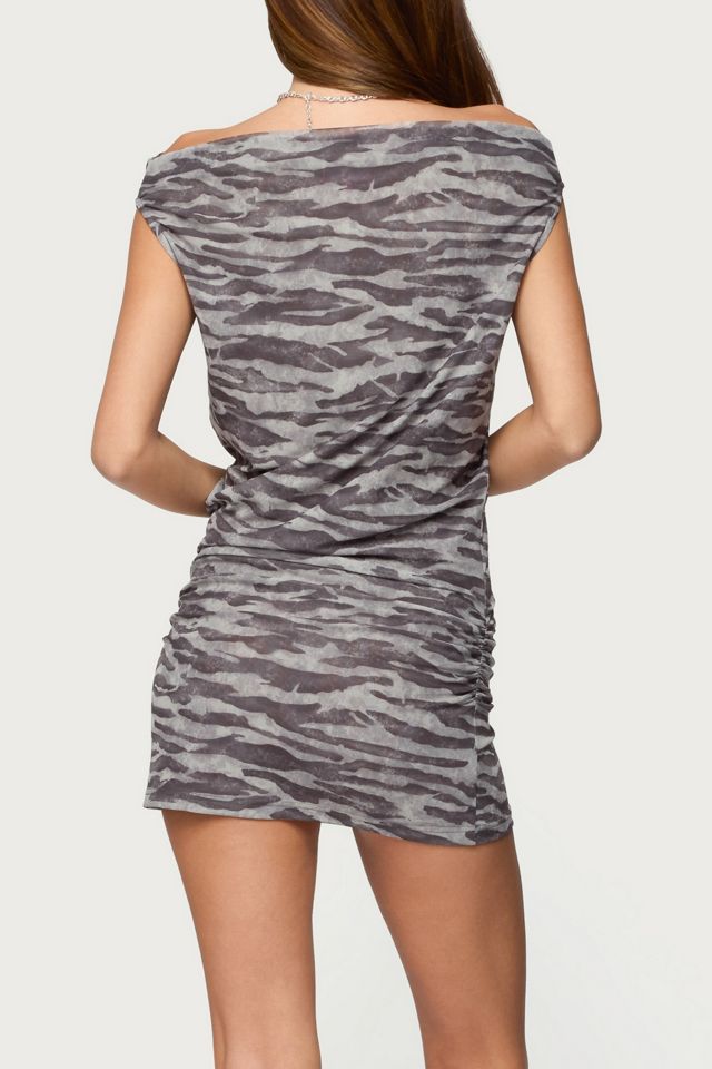 off shoulder dress back Off-Shoulder Cowl-Back A-Line Mini Dress in Ivory - 10