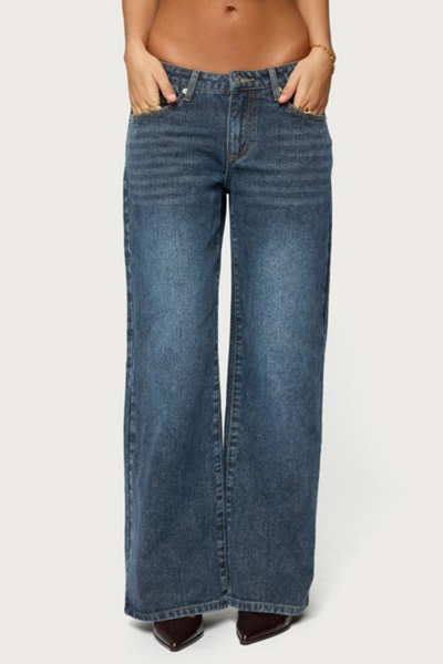 Edikted 1980 Leopard Patch Low Rise Baggy Jeans
