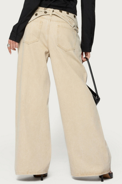 Edikted Buttoned Belt Low Rise Baggy Jeans