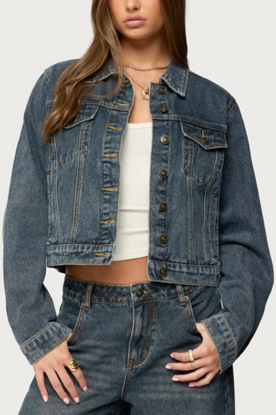 Edikted Barb Denim Jacket In Dark/blue, Women's At Urban Outfitters
