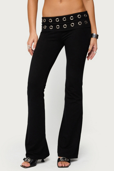 Edikted Nairobi Grommet Foldover Flared Leggings Pant In Black, Women's At Urban Outfitters