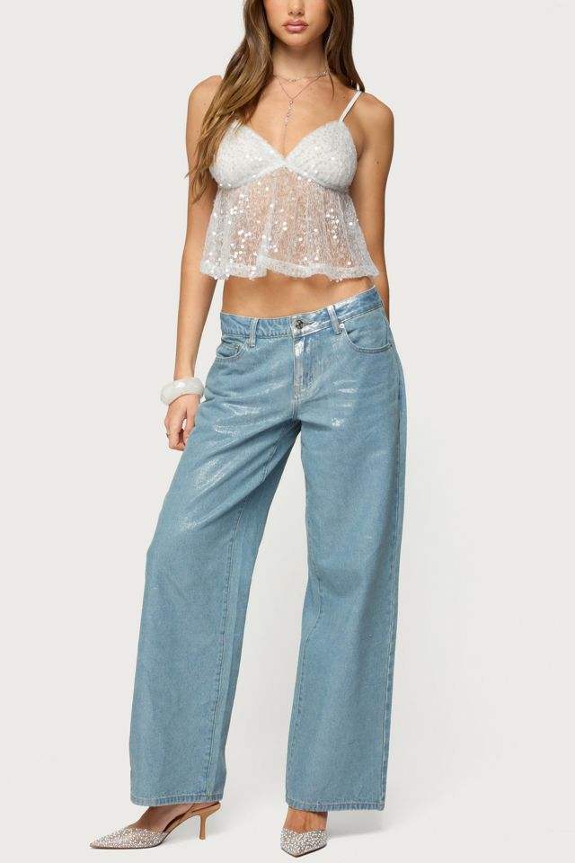 Edikted Sheer Sequin Babydoll Tank Top #1