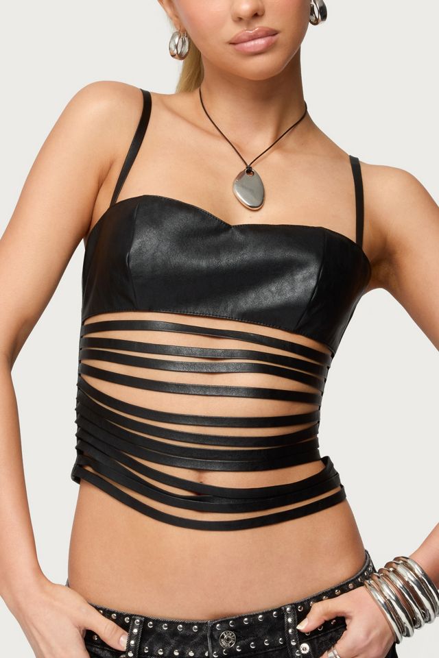 Edikted Nia Cutout Shredded Faux Leather Top #2