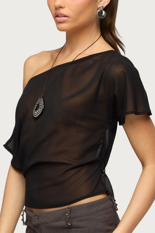 Edikted Noria Sheer Chiffon Off Shoulder Top | Urban Outfitters