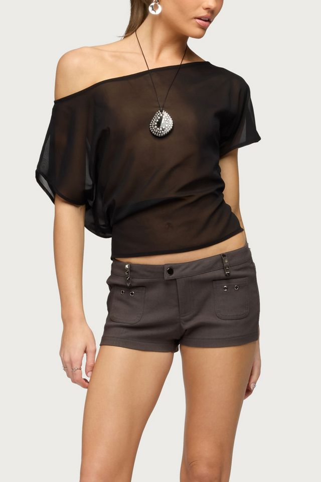 Edikted Noria Sheer Chiffon Off Shoulder Top #3