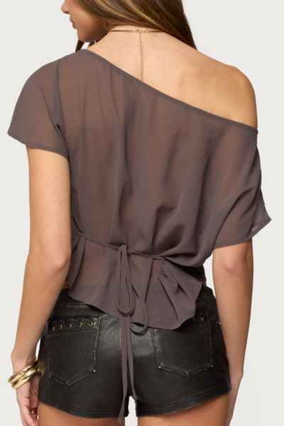 Edikted Noria Sheer Chiffon Off Shoulder Top