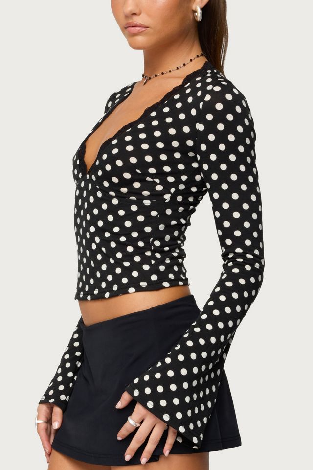 Edikted Polka Dot Lacey Plunge Neck Top #2