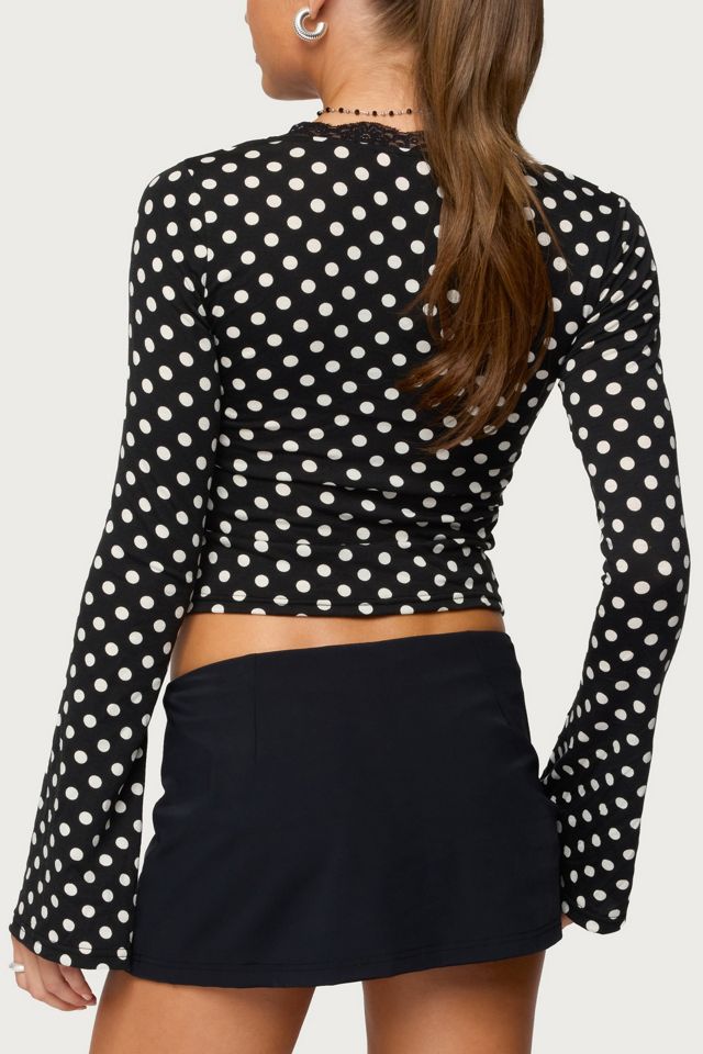 Edikted Polka Dot Lacey Plunge Neck Top #4