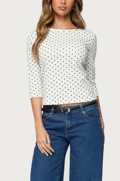 Edikted Lela Polka Dot Quarter Sleeve Top