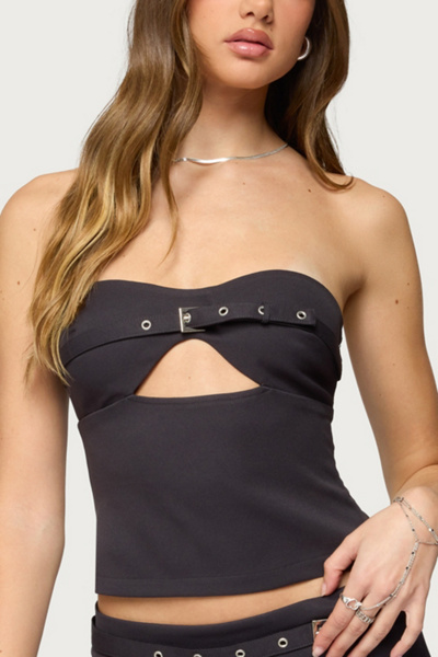 Edikted Jazi Cutout Grommet Belt Strapless Top