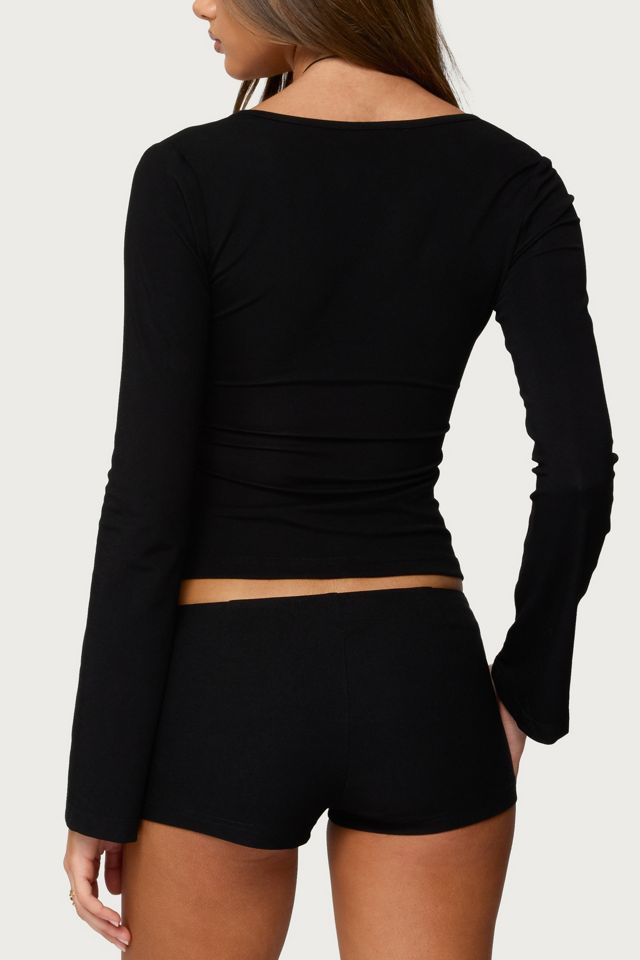 knee length dresses for ladies QUINNIE ROUND SCOOP NECK LONG SLEEVE RUCHING DRAWSTRING DETAIL MIDI DRESS main image 1