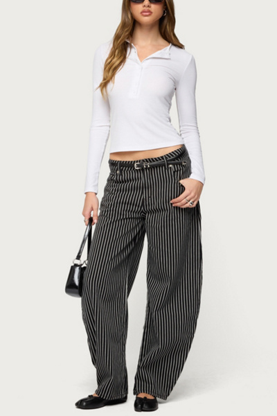 Edikted Jaelyn Ribbed Henley T Shirt