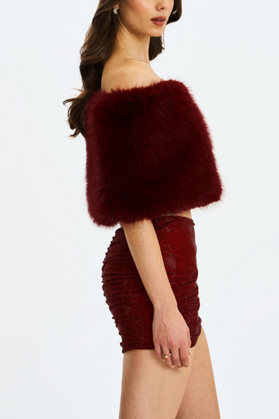 Miss Circle Darla Faux Fur Off-Shoulder Cropped Top