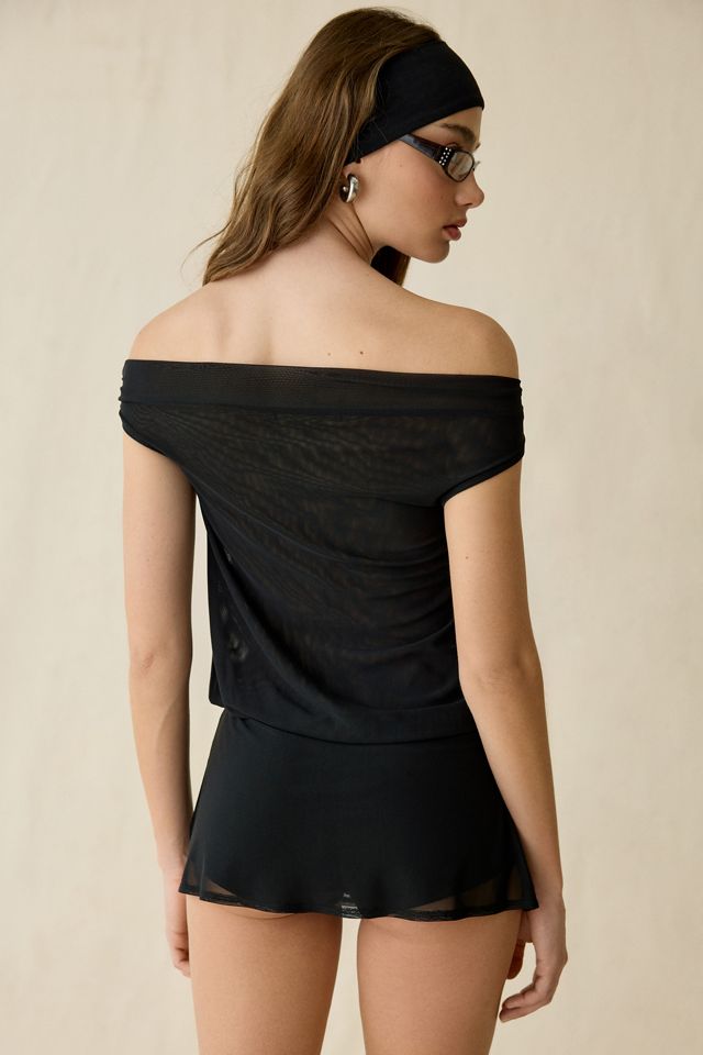 UO On The Side Mesh Off-The-Shoulder Romper #3