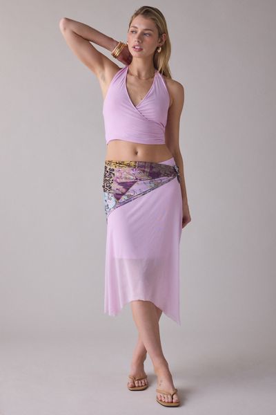 UO Never Miss Mesh Halter Neck Asymmetric Midi Skirt 2-Piece Set