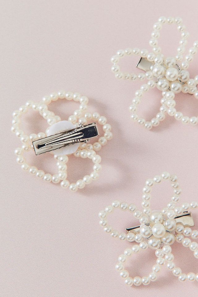 Petals & Pearls Flower Hair Clips Set #2