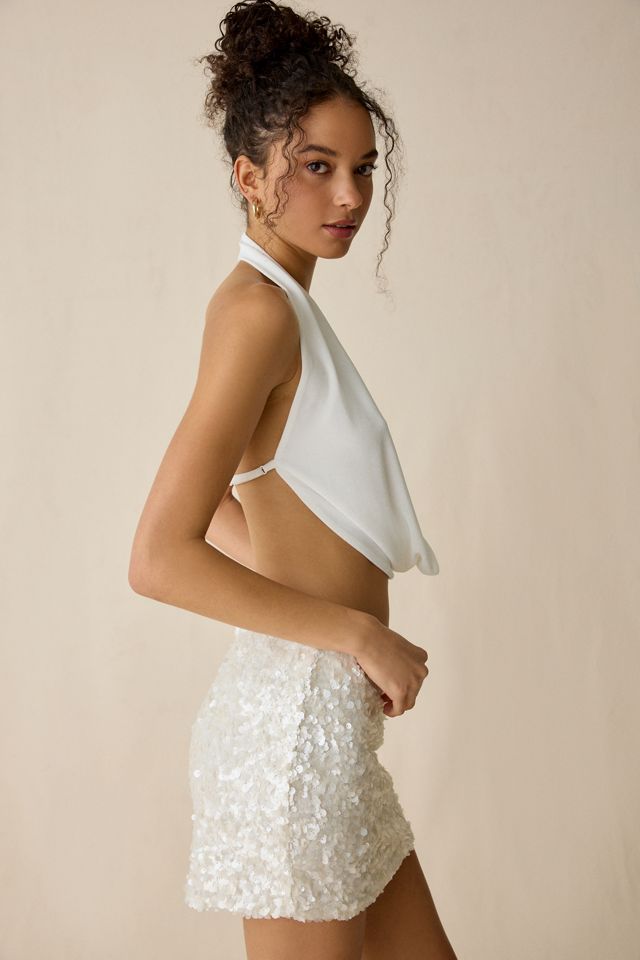 UO Midnight Sun Cowl Halter Top + Sequin Mini Skirt 2-Piece Set #4