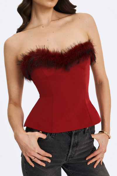 Miss Circle Ivette Faux Fur-Trimmed Peplum Top