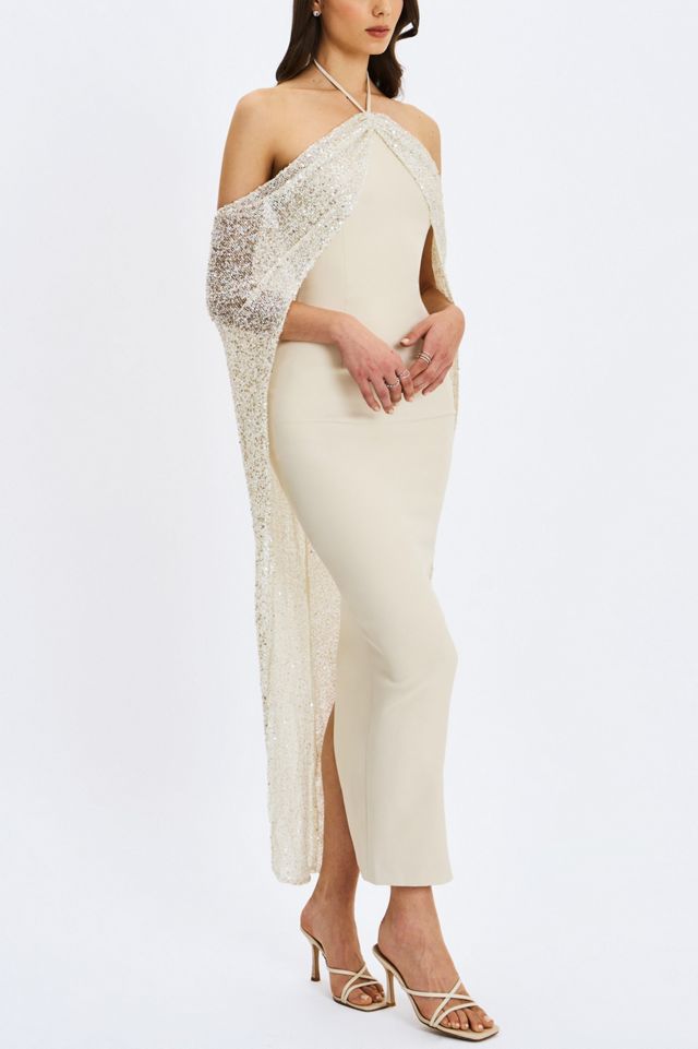 Miss Circle Quimera Beaded Cape Halter Maxi Dress #2