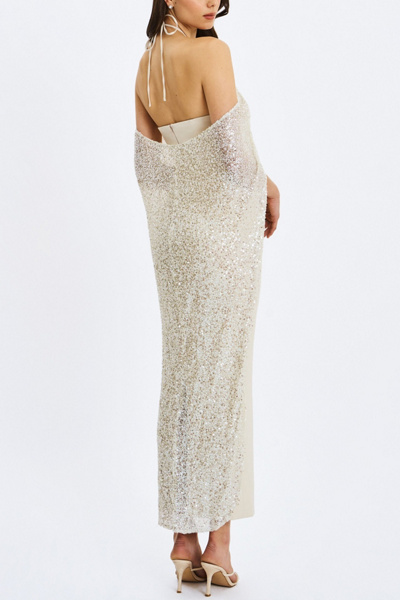 Miss Circle Quimera Beaded Cape Halter Maxi Dress
