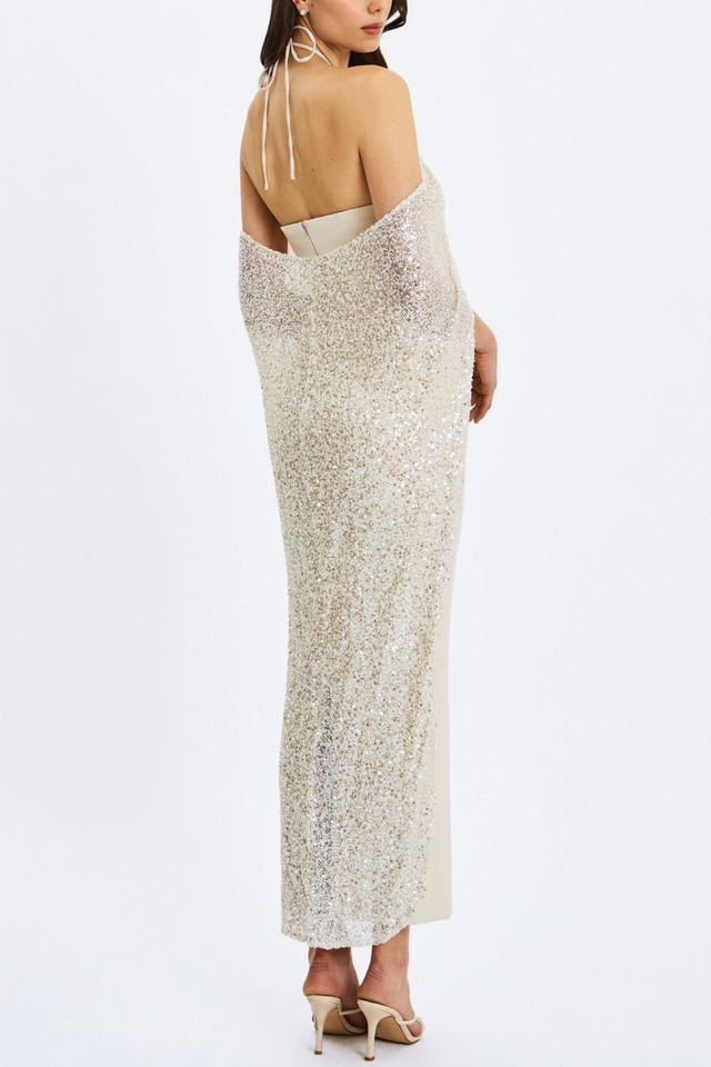 Miss Circle Quimera Beaded Cape Halter Maxi Dress | Urban Outfitters