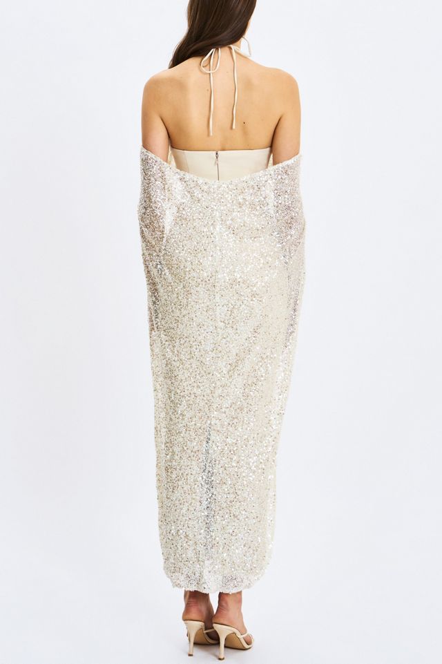 Miss Circle Quimera Beaded Cape Halter Maxi Dress | Urban Outfitters
