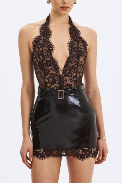 Miss Circle Shelby Vegan Leather and Lace Mini Dress | Urban Outfitters