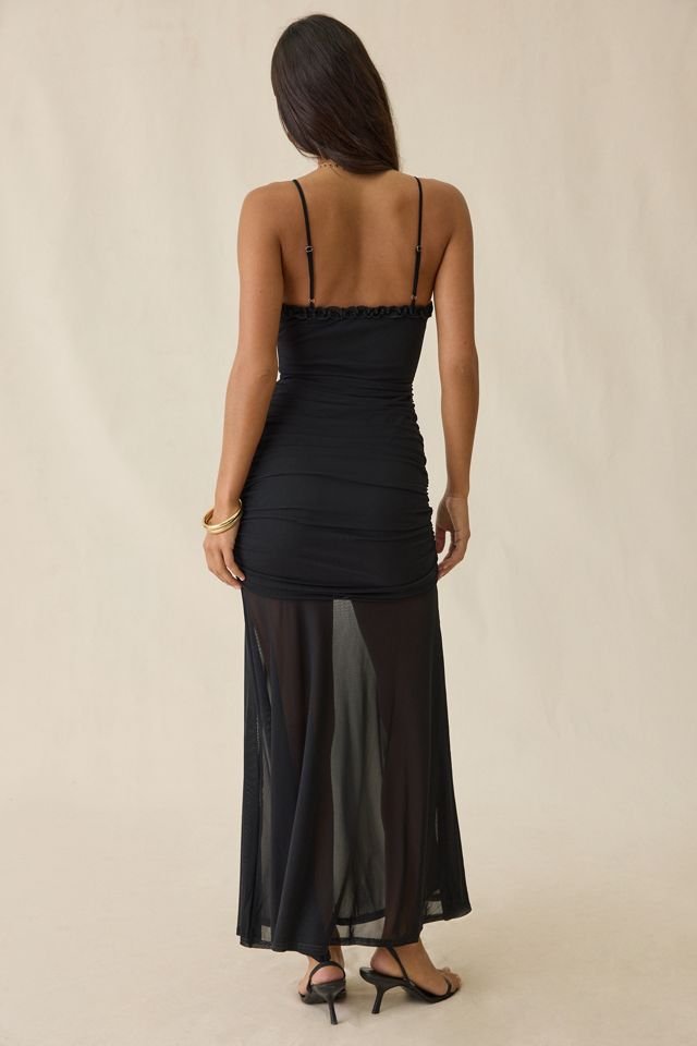 UO Azurine Plunging Keyhole Sheer Illusion Mesh Maxi Dress #3