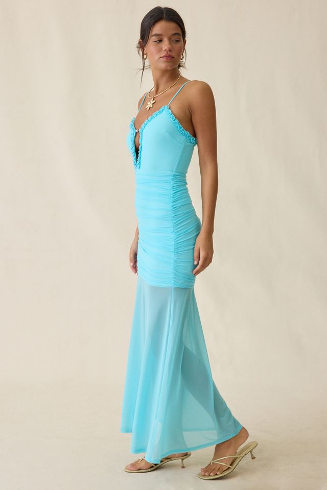 UO Azurine Plunging Keyhole Sheer Illusion Mesh Maxi Dress #2
