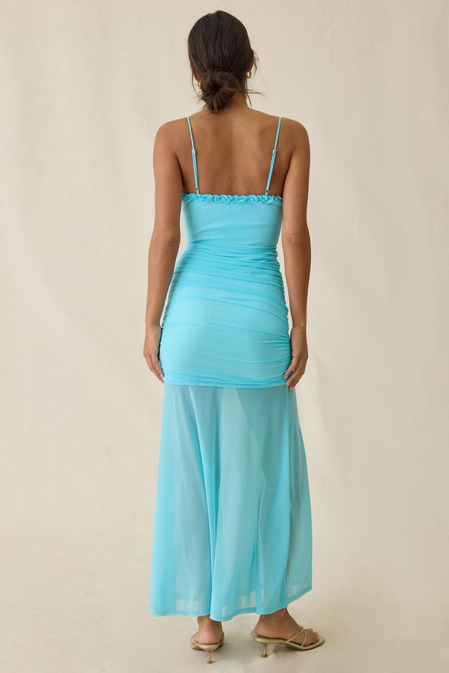 UO Azurine Plunging Keyhole Sheer Illusion Mesh Maxi Dress #3