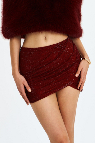 Miss Circle Darleen Rhinestone Mesh Low Waist Skirt