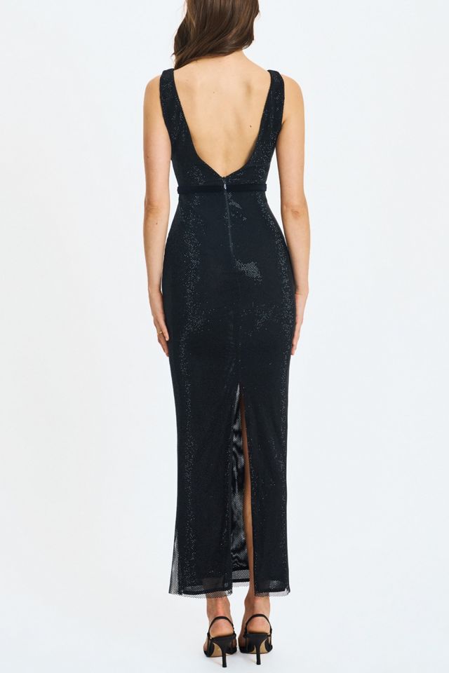 Miss Circle Olympia Belted Bow Plunging Rhinestone Maxi Dress #4
