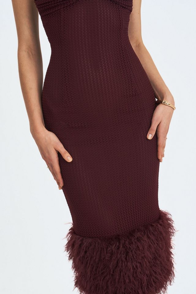 Miss Circle Pluma Halter Faux Fur Trimmed Midi Dress #4