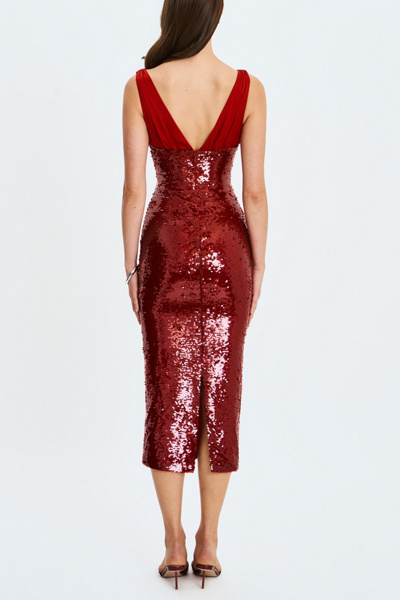 Miss Circle Shanelle Sequin Plunging Midi Dress