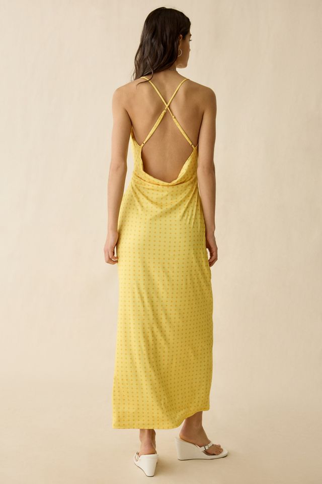 UO Darling Dot Cowl Open-Back Satin Maxi Dress #1