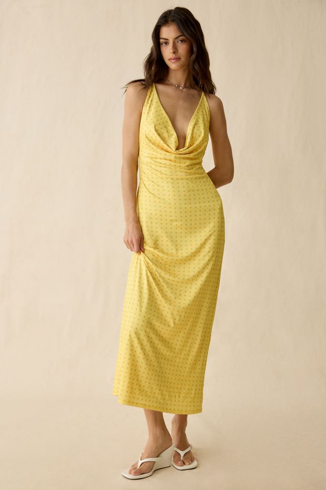 UO Darling Dot Cowl Open-Back Satin Maxi Dress #3