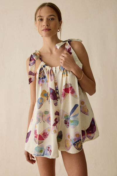 Out From Under Sweetie Pie Tie-Strap Cotton Sleep Romper
